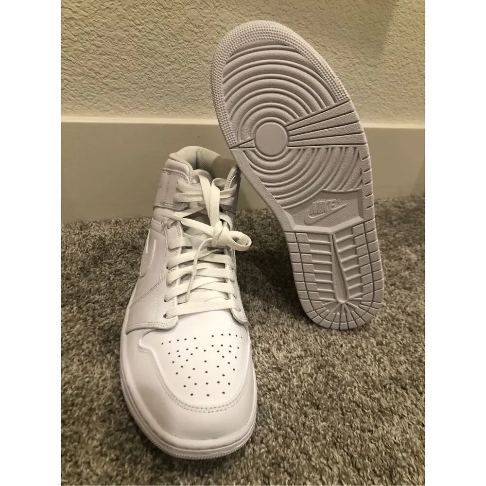 Nike Air Jordan 1 Mid Triple White Mens Size 11